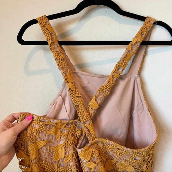 Wayf Orleans Lace Mini Dress in Gold Lace - Picture 3 of 7